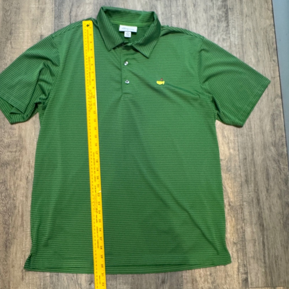 Masters Performance Golf Polo Shirt Green Navy Stripe Mens Large Masters Logo - Picture 7 of 8